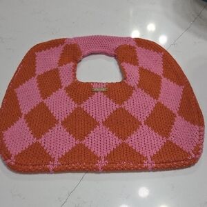 Kopari Pink and Orange Knit Hand Purse New Without Tag